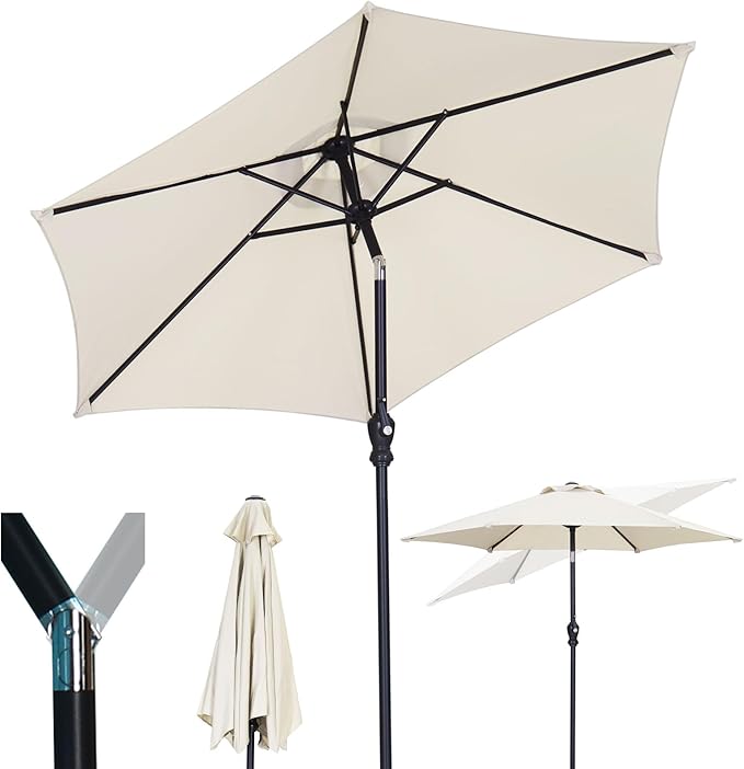 GDY 7.5Ft Patio Umbrella, Outdoor Umbrella Aluminum Market Table Umbrellas with Tilt, Crank and Sturdy Ribs for Lawn, Garden, Backyard and Pool (White)