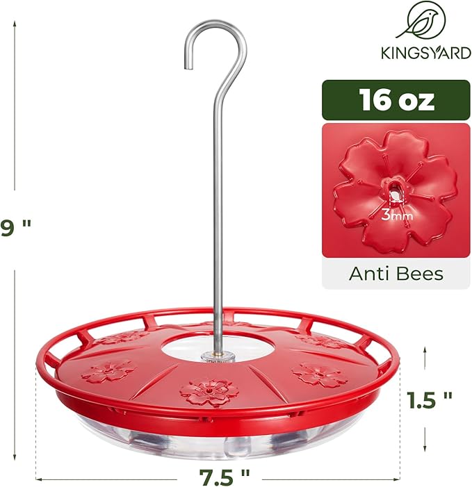Kingsyard Saucer Hummingbird Feeders for Outdoors Hanging, 16 OZ 6 Bee Proof Feeding Ports Leak-Proof Humming Nectar Bird Feeder, Ant Moat Easy Clean, Jelly Oriole Feeders, Garden Décor Gifts
