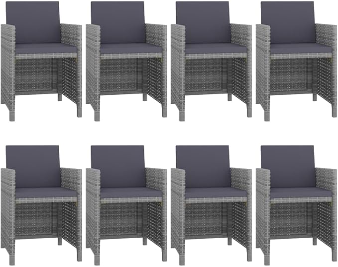 9 Piece Patio Dining Set with Cushions, Outdoor Sofa Sets Patio Conversation Set Front Porch Furniture Outdoor Lounge Sets for Exhibition Piazza Garden Poly Rattan Anthracite