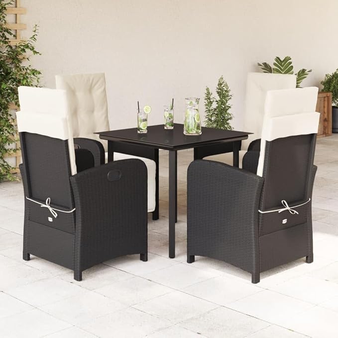 Backyard Furniture Patio Conversation Sets Outdoor Seating 5 Piece Patio Dining Set with Cushions Black Poly Rattan Suitable for Gardens, Balconies, Decks