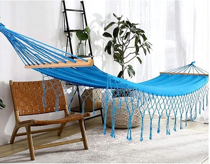 Camping Hammock Bed Recreation Canvas Fringed Hammock Lace Comfortable Foldable Hammock Swing Chair for Outdoor Beach Garden Backyard Hammock Swing