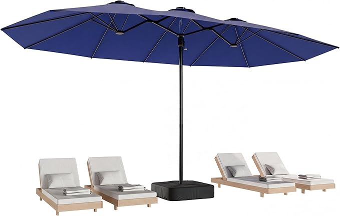 EO Living 13ft Large Patio Umbrella, Double-Sided Rectangle Outdoor Umbrella with Base Included, Table Umbrella for Poolside Deck Market (Navy Blue)