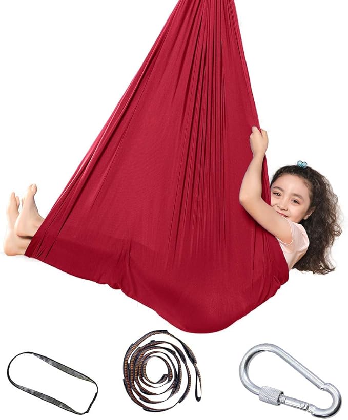 JIAN YA NA Therapy Swing for Kids Home Child Hammock Chair for Special Needs Swing Pod Outdoor Indoor Hanging Seat Hammocks (1.5 m Wide, Wine)