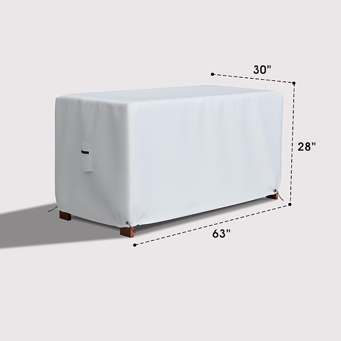 Covers & All Patio Deck Box Cover - Heavy Duty 12 Oz Waterproof Outdoor Yard Cushion Storage Box Protection 100% Weather Resistant with Air Pockets and Drawstring. (63” W X 30”D x 28”H, White)