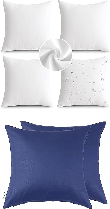 MIULEE Pack of 2 Decorative Outdoor Waterproof Pillow Covers 18x18 Inch Navy Blue with 4 Packs of Outdoor Pillow Inserts