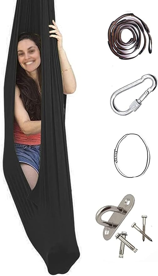 Indoor Therapy Swing Kids Snuggle Swing With Special Needs Cuddle Hammock For Children Adults Autism, ADHD, Aspergers Sensory Integration Easy To Install ( Color : Black , Size : 100*280CM/39*110in )