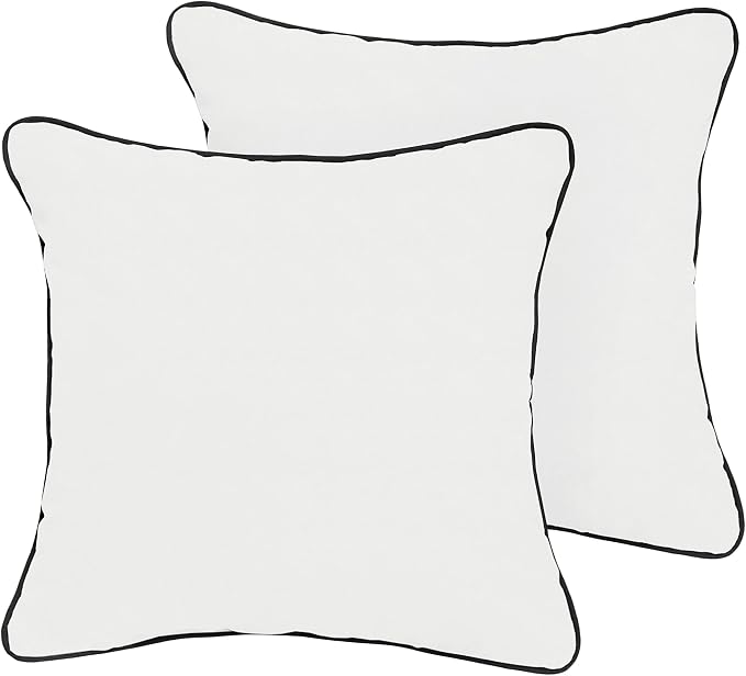 Sorra Home x Sunbrella - Indoor/Outdoor Square Pillows (Set of 2), Canvas Natural Ivory & Black
