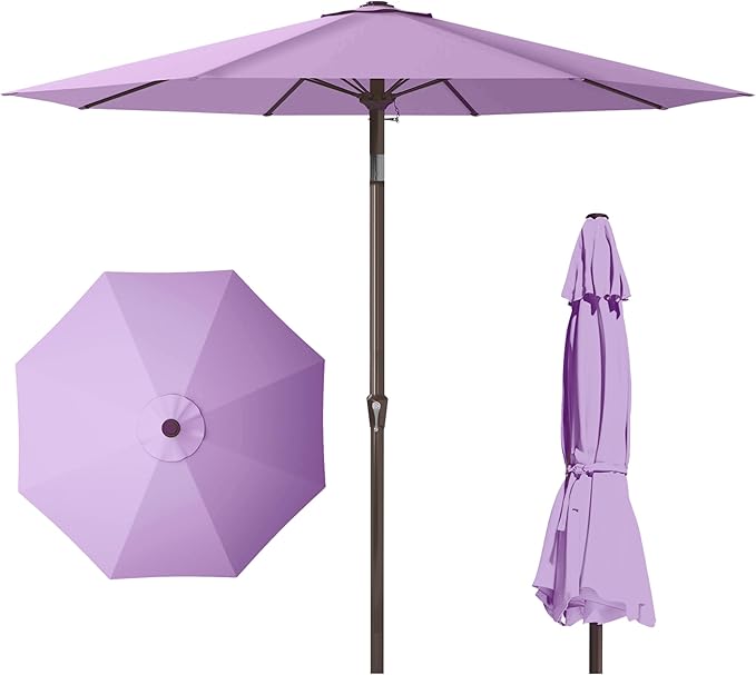 PatioKingdom 11FT Patio Umbrella,Outdoor Umbrella with Push Button Tilt and Crank,Market Table Umbrella with 8 Sturdy Fiberglass Ribs UV Protection (Taro Purple, 11FT)