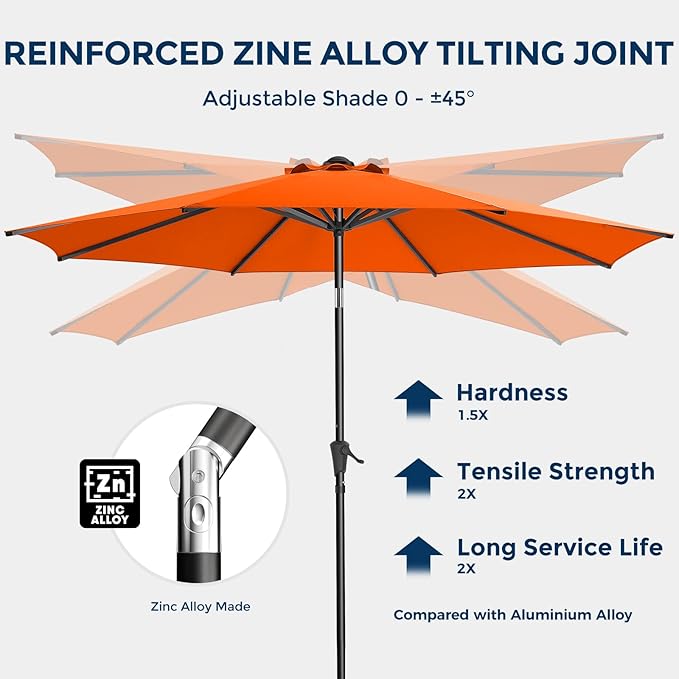 HOMSHADE 9ft Outdoor Patio Umbrella - Market Table Pool Deck Umbrella UPF50+ UV Protection with Push Button Tilt, Crank and 8 Sturdy Ribs (Neon Orange, No base)