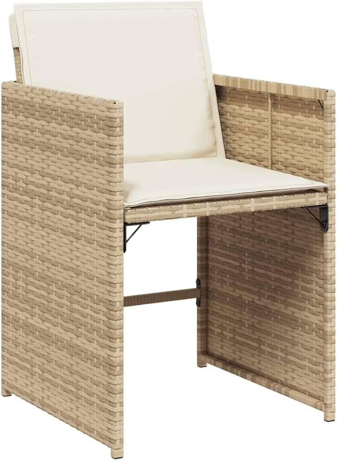 15 Piece Patio Dining Set, Foldable PE Rattan Garden Table and Chairs with Cushions, Space-Saving Cube Outdoor Furniture for Backyard, Beige