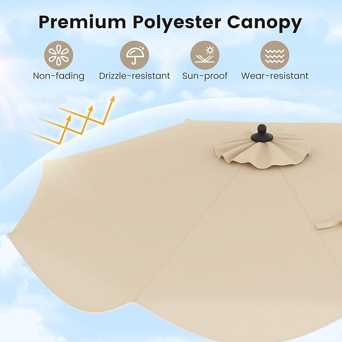 HAPPYGRILL 9 FT Patio Umbrella with Ruffled Edges, Outdoor Table Umbrella with Push Button Tilt, Crank, 8 Ribs, Heavy-Duty Market Sunshade for Yard Garden Pool
