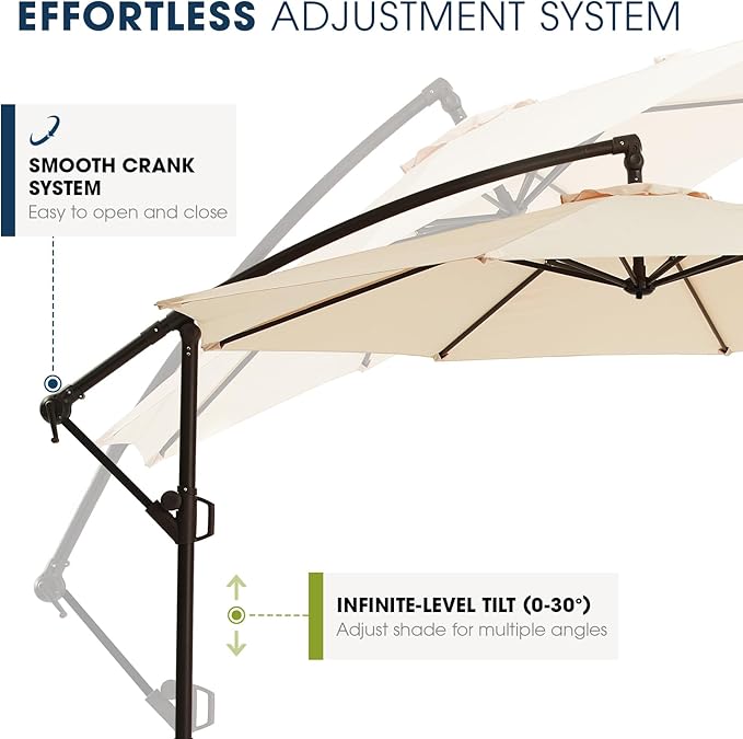 wikiwiki 10ft Patio Umbrellas Offset Outdoor Cantilever Hanging Umbrella w/Infinite Tilt, Fade Resistant Waterproof Recycled Fabric Canopy for Yard, Garden & Deck, Beige