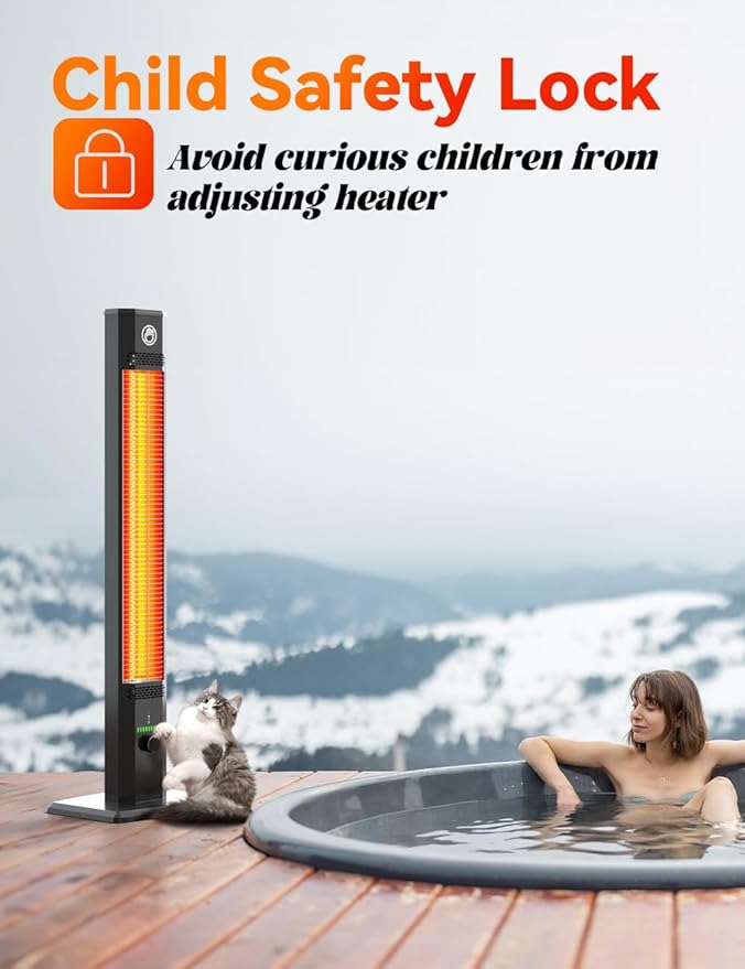 42INCH Outdoor Heater, 9Heat Levels & 540Min Timer, Child Safety Lock, IP65 Waterproof Garage Heater, 1500W Infrared Heating,Tip-Over&Overheat Protection,Patio Heaters for Outdoor Use Indoor