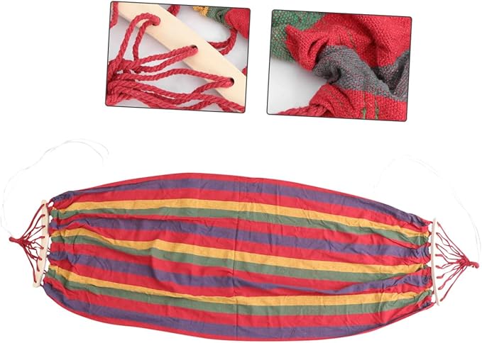 Homoyoyo Traveling Single-Person Rainbow Striped Canvas Hammock with Anti-tip Design for Outdoor Camping and Leisure Use, Portable Lightweight Cotton Swing for Adults