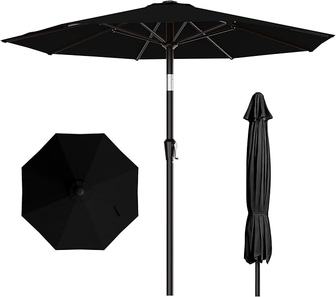 AreShark 10 FT Outdoor Patio Umbrella, Patio Table Umbrella with Push Button Tilt and Crank, Outdoor Patio Umbrellas with 8 Fiberglass Ribs, Patio Umbrellas for Market, Garden, Pool (Black)