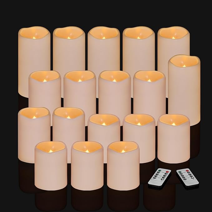 Artmarry Flameless Candles 4" 5" 6" Outdoor Indoor Pillars 18 Pack Battery Operated Flickering Candles Include 10-Key Remote Timer 400+ Hours by 2 AA Batteries(18 Pack)