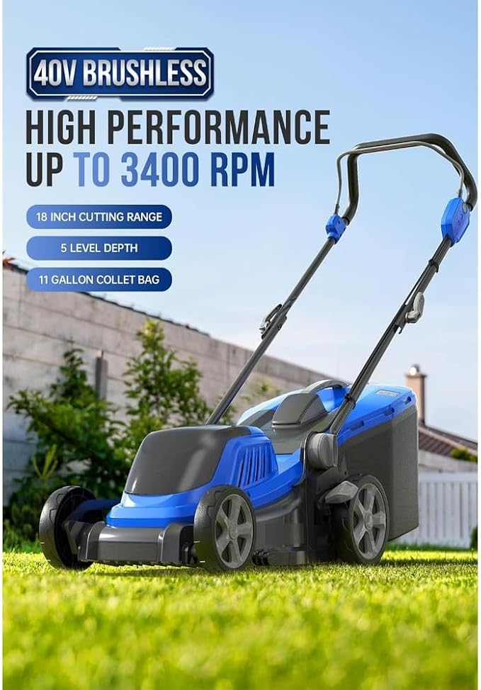 Lawn Mower 40V Brushless Cordless Electric with 5 Cutting Height Adjustments