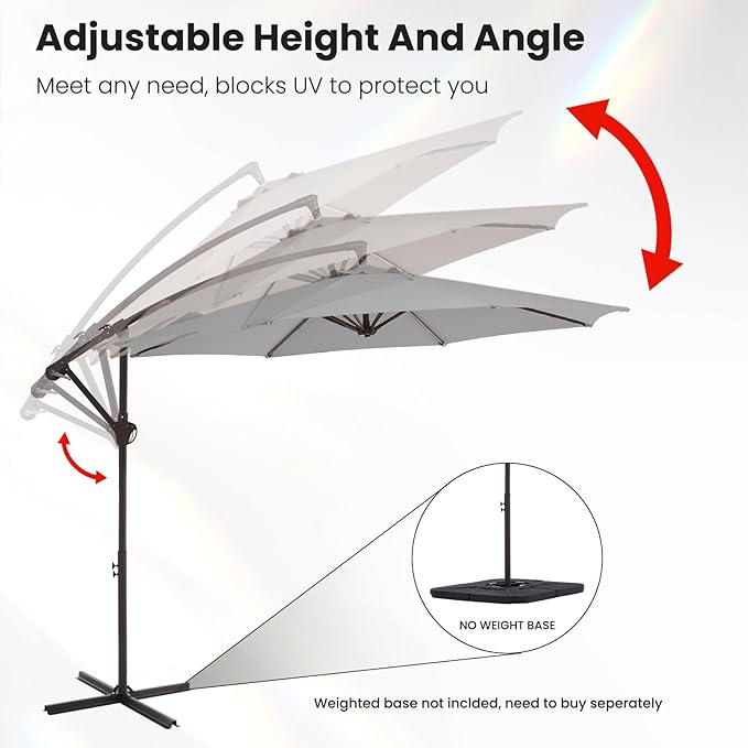 10FT Patio Umbrella, Outdoor Offset Cantilever Umbrella with Sturdy 8 Ribs, Easy Tilt Adjustment for Backyard Pool Garden,Light Gray