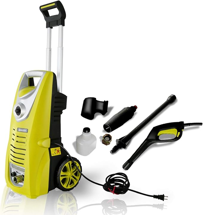 Serenelife Electric Pressure Washer - Powerful Heavy Duty 14.5 AMP 1800PSI Rolling Wheels - Car Power Wash Spray Clean Concrete Driveway Car Home - SLPRWAS46