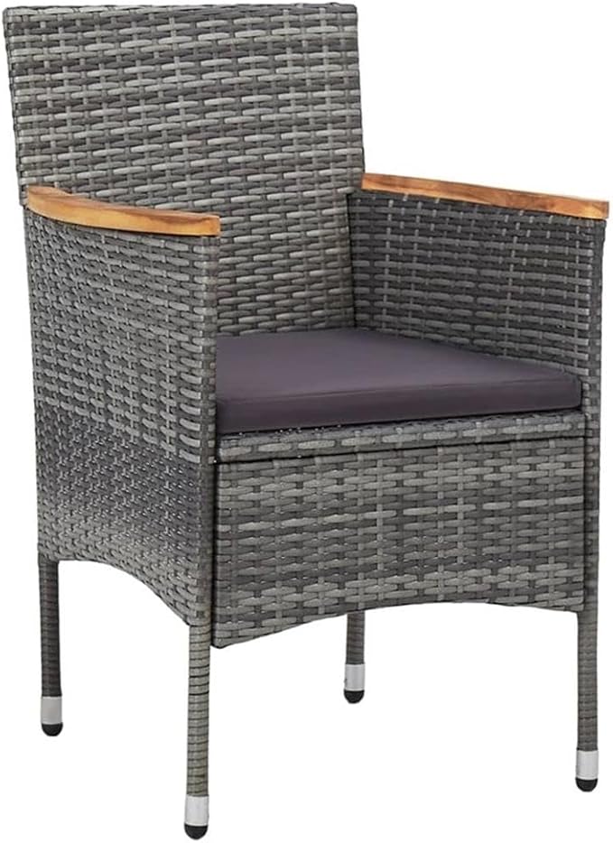 Afuera Living 3-Piece Poly Rattan Patio Dining Set, Gray and Brown, Acacia Wood Table, Weather-Resistant Steel Frame, Cushioned Seats, Modern Style for Outdoor Garden, Balcony, or Terrace Dining