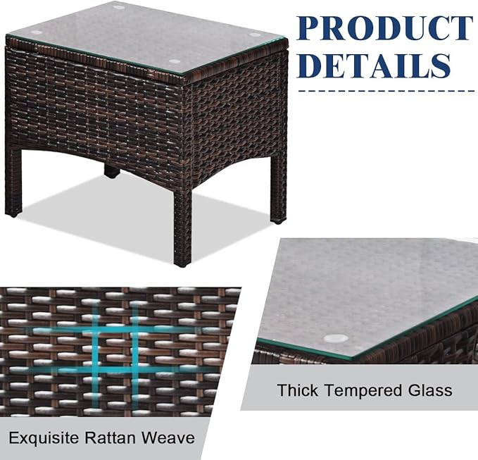 Tangkula 3 Piece Outdoor Patio Furniture Set, Wicker Chairs Set with Glass Top Coffee Table, Thick Cushions, All Weather Garden Lawn Poolside Backyard Porch Furniture Set for 2 (Blue)