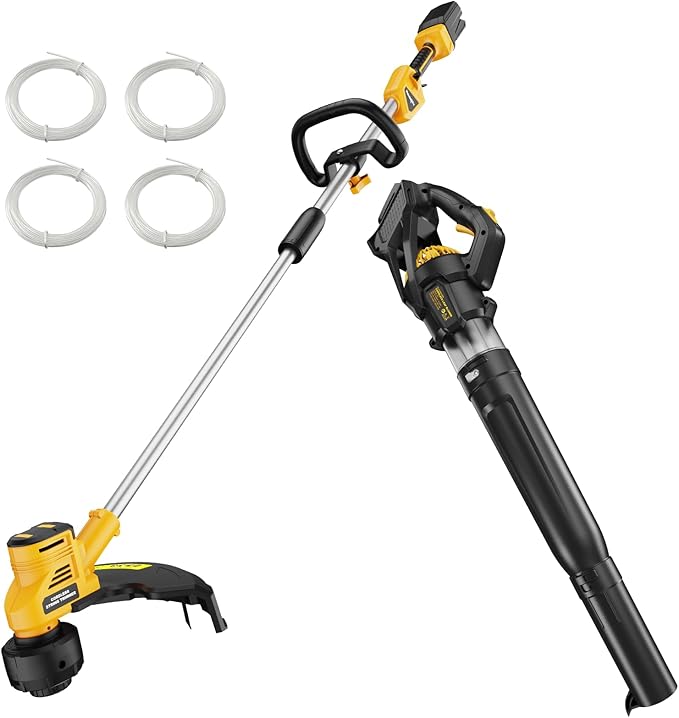 16-Inch Cordless String Trimmer & 600 CFM Leaf Blower Combo Compatible with DEWALT 20V MAX Battery (Tool Only), Brushless Weed Eater Edger with Dual Safety Switch & 3-Speed Turbo Lightweight Blower