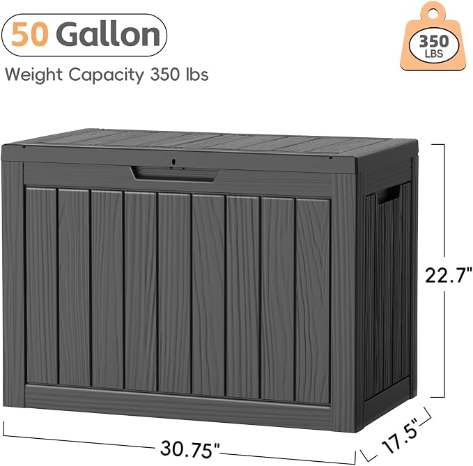 LubanNese Outdoor Storage Box, 50 Gallon Waterproof Resin Deck Box, Storage Bin for Package Delivery, Patio Furniture Cushion, Garden Tools, Pool Accessories, Weatherproof and UV Resistant