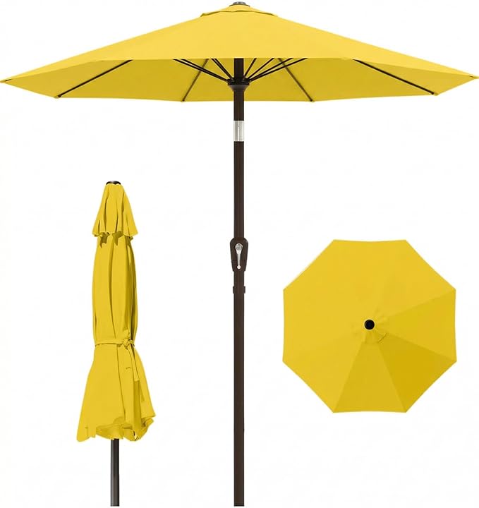 PatioKingdom Auto-Tilt 9FT Patio Umbrella Outdoor with 8 Sturdy Fiberglass Ribs,Market Table Umbrella for Pool,Backyard,Deck and Garden