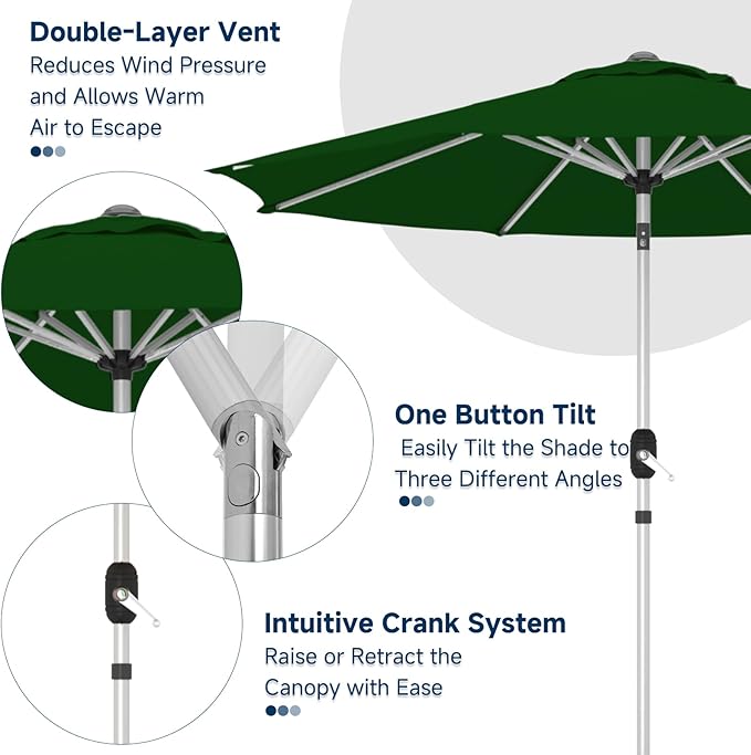 10FT Aluminum Outdoor Patio Umbrella, Fade-Resistant Market Umbrella with Push Button Tilt Function, 8 Sturdy All-Aluminum Ribs for Gardens, Patios, Backyards & Pools