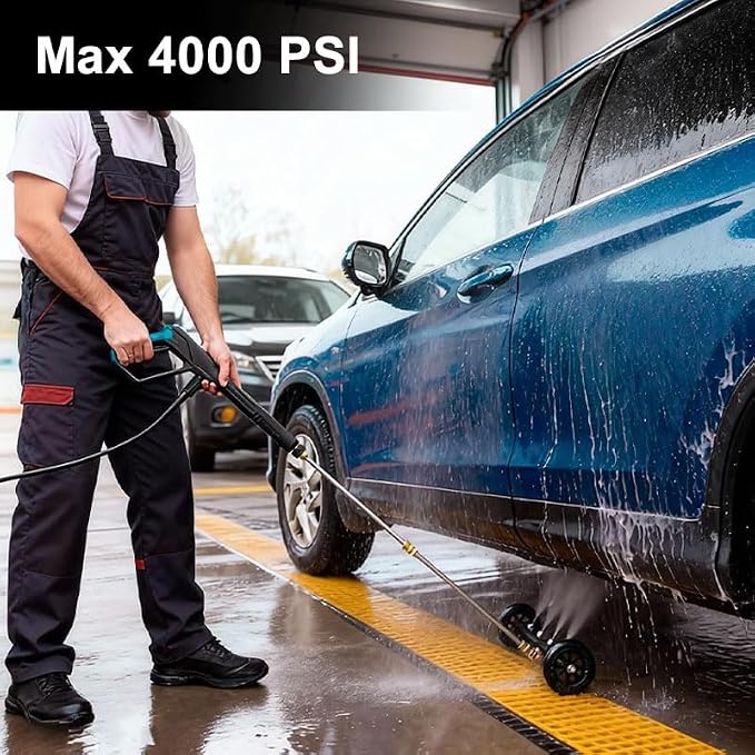 16 Inch Dual-Function Undercarriage Pressure Washer Attachment, 4000 PSI Hot & Cold Water Max 212℉, Power Washer Water Broom with 3 Extension Wands & 4 Nozzles