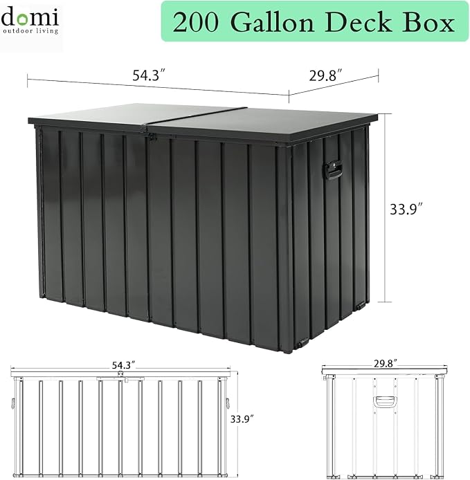 200 Gallon Outdoor Storage Deck Box with Lockable and Mobile Roller, Large Steel Container Bin with Waterproof and UV Resistant for Patio, Garden, Dark Gray