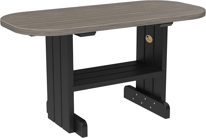 LuxCraft Poly Outdoor Coffee Table, Oval Patio Table with Shelf, Weather Resistant Low Tables for Adirondack Chairs & Outdoor Seating - Amish Made in USA (Coastal Gray & Black)