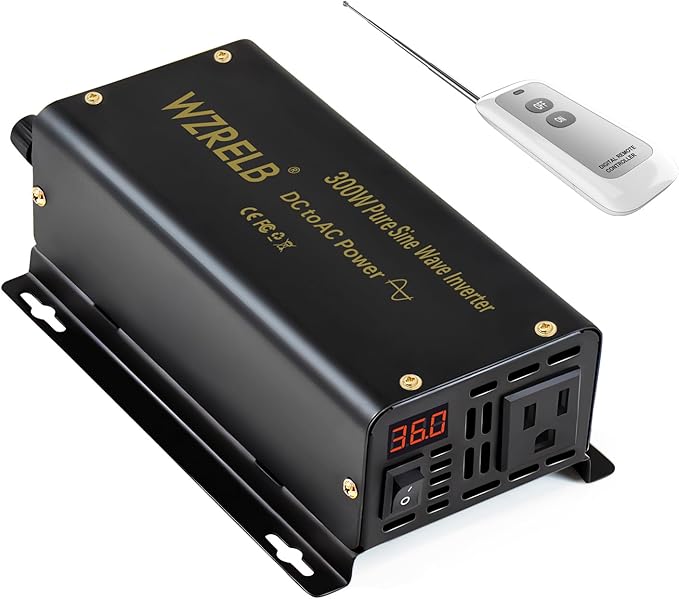 WZRELB 300W Pure Sine Wave Inverter 600W Peak DC 48V to 110V AC Power Converter Off Grid LED Display with Remote Controller