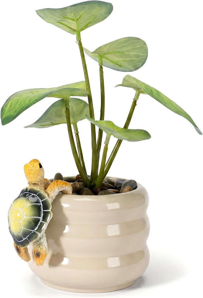 Yolev Turtle Plant Decorations for Pots Green Climbing Tortoise Figure Plant Pot Hanger Resin Cute Hanging Sea Turtle Statue Planter Pots Decorations for Yard Garden Ornaments Pot Decoration