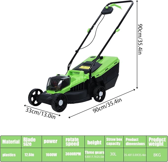 Battery Cordless Self Propelled Lawn Mower - 1600W Electric Lawn Mower, Walk-Behind Lawn Mowers, Upgraded Brushless Push Mower, 30L Grass Tank, Lightweight & Quiet Green