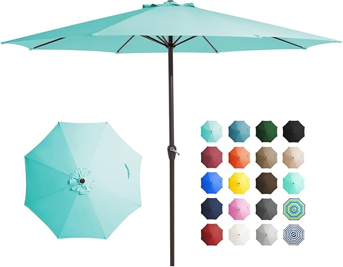 JEAREY 12' Patio Umbrellas Outdoor Table Market Umbrella w/Crank, 8 Sturdy Ribs, UV Protection Windproof for Garden, Deck, Backyard, Pool(Teal Blue)