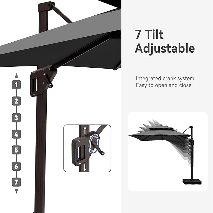 9' X 12' Cantilever Patio Umbrella with Base Included Double Top Rectangular Outdoor Large Offset Umbrellas with 7 Tilts Adjustable 360°Rotation for Deck Pool Garden Backyard, Grey