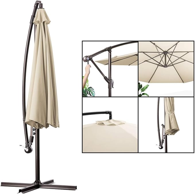 MEWAY 10ft Outdoor Umbrella Patio Offset Cantilever Umbrella, Large Market Deck Pool Backyard Sunshade Umbrella with 8 Sturdy Ribs, Crank & Cross Base