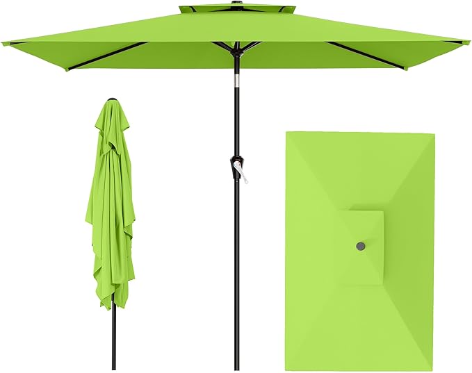 AreShark 6.5'x10' 2 Tiers Rectangular Patio Umbrella - Outdoor Umbrella Waterproof UV Protection, Market Table Umbrella w/Push Button Tilt for Pool, Lawn, Balcony(Apple Green)