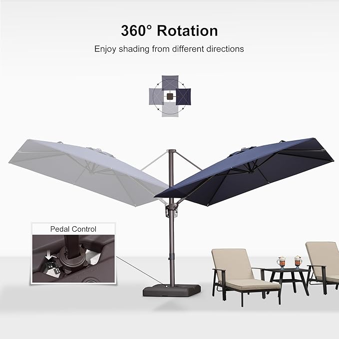 PURPLE LEAF 9' X 9' Patio Umbrella With Base Antique Bronze Square Cantilever Umbrella Outdoor with 360° Rotation and Aluminum Offset Hanging for Pool Deck Garden Backyard, Navy Blue
