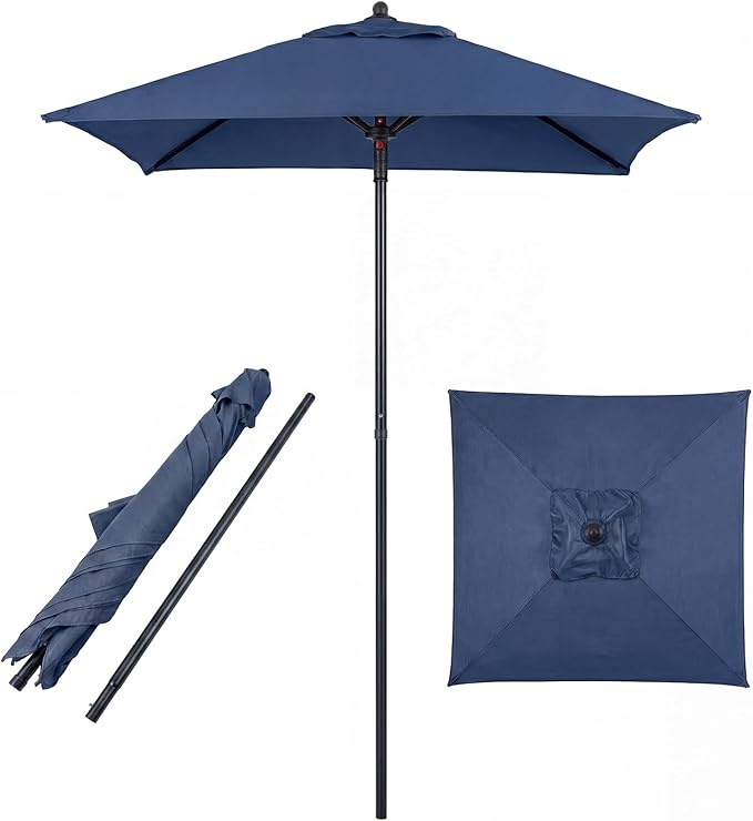 Tangkula 5 FT Patio Umbrella, Outdoor Table Market Umbrella with Quick-Release Button, 4 Sturdy Ribs, Fade Resistant & Waterproof Canopy, Sun-protective, for Garden, Poolside, Backyard (Navy)