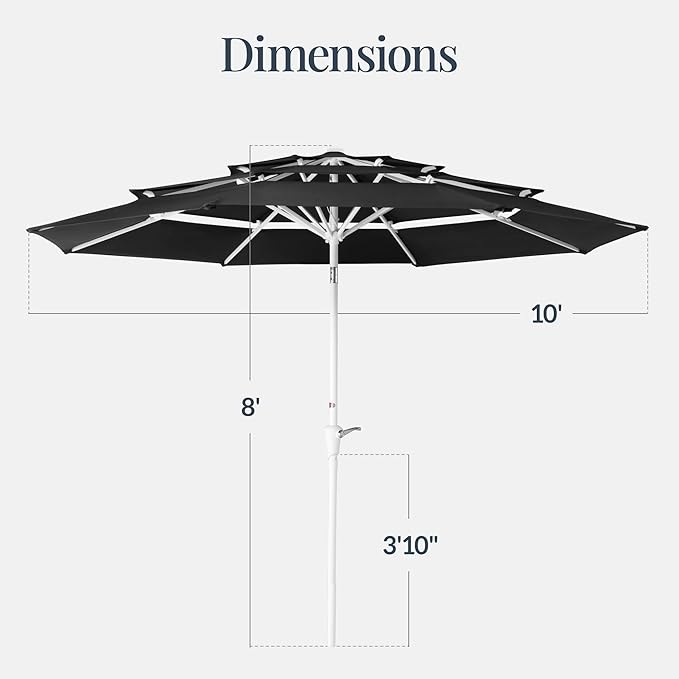 Best Choice Products 10ft 3-Tier Patio Umbrella White Pole, Outdoor Market Umbrella with Push Button Tilt and Crank Lift, Steel Pole Umbrella for Backyard Patio Pool Outdoor Shade
