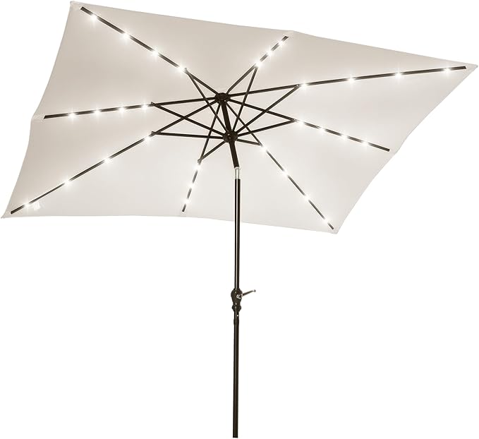 Outsunny 9' x 7' Solar Umbrella, LED Lighted Patio Umbrella for Table or Base with Tilt & Crank, Outdoor Umbrella for Garden, Deck, Backyard, Pool, Beach