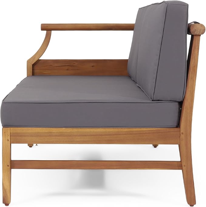 Aston Outdoor 5 Seater Sectional Chat Set with Cushions - Acacia Wood - Teak/Dark Gray