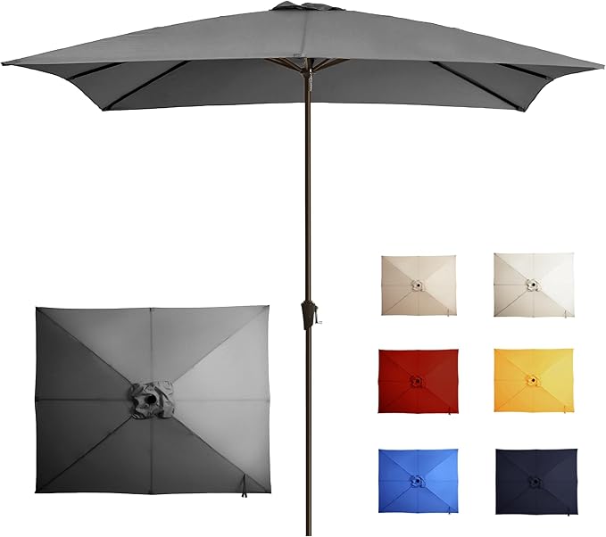 8x10FT Rectangular Patio Umbrella with Crank Lift for Garden,UV Protection Outdoor Umbrella for Deck,Pool and Yard,Grey