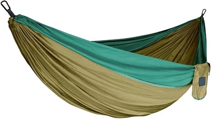 Portable Fabric Single and Double Size Outdoor Camping Hiking Garden Hammock(Single Brown Green)