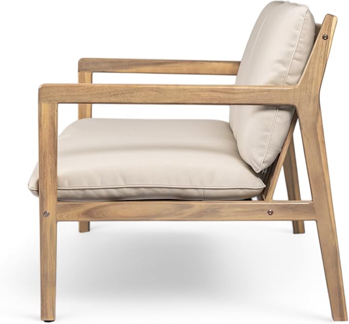 Christopher Knight Home Hearth Patio 8 Pieces Conversation Set, Acacia Wood Loveseat and Accent Armchairs, Slat Panel Coffee Table, Side Table with Sofa Chairs Chat Set for Garden Yard, Light Teak