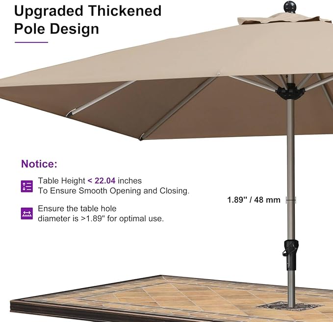 PURPLE LEAF 10' x 10' Square Patio Umbrella, Alumimum Outdoor Market Umbrella with 3 Year Fade Resistant, Pool Umbrella for Deck Garden, Patio, or Poolside, Lawn