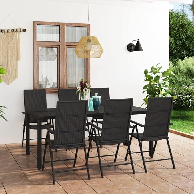 7 Piece Patio Dining Set, Patio Conversation Set Front Porch Furniture Sectional Sofa Porch Furniture Set for Garden Poolside Exhibition Negotiation Area Black