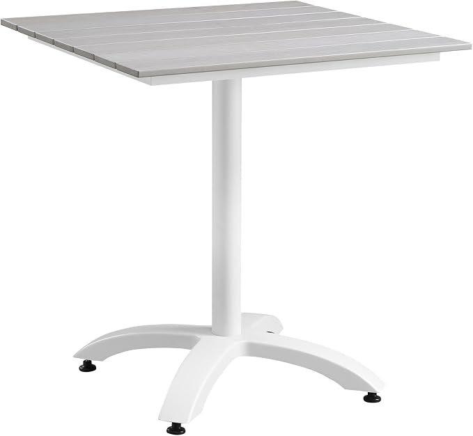 Modway Maine Aluminum Outdoor Patio 28" Dining Table in White Light Gray